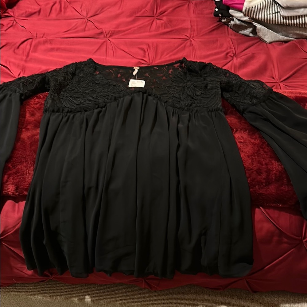 Free People Black Lace Blouse